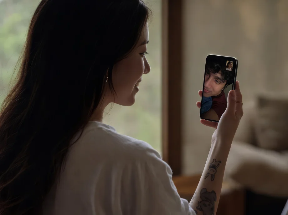 A person FaceTiming with a custom Soul friend on an iPhone.